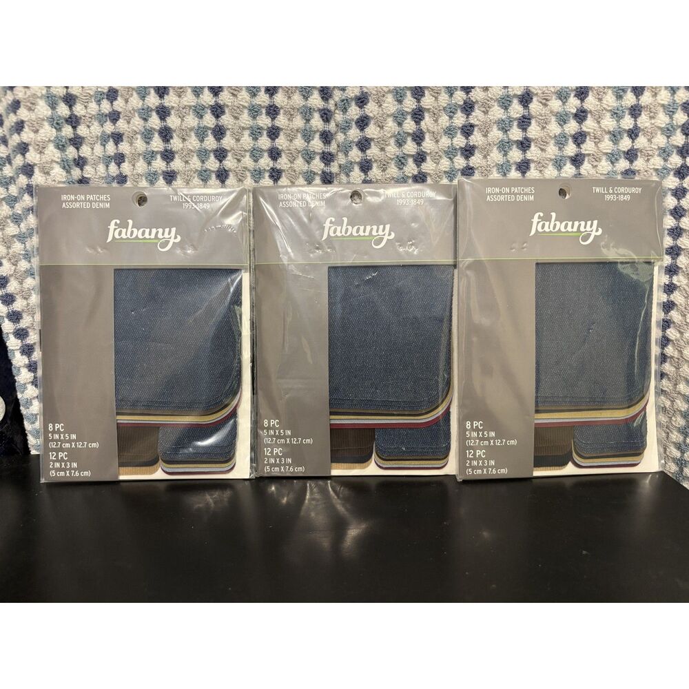 Fabany Twill, Denim & Corduroy 20 Piece Iron-On Patches (Lot of 3) - NEW